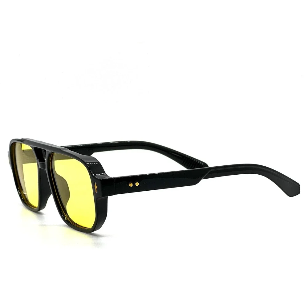 Mens‎ Retro Sunglasses Fashion Designer Black Frame Yellow Lens Square 70s Style